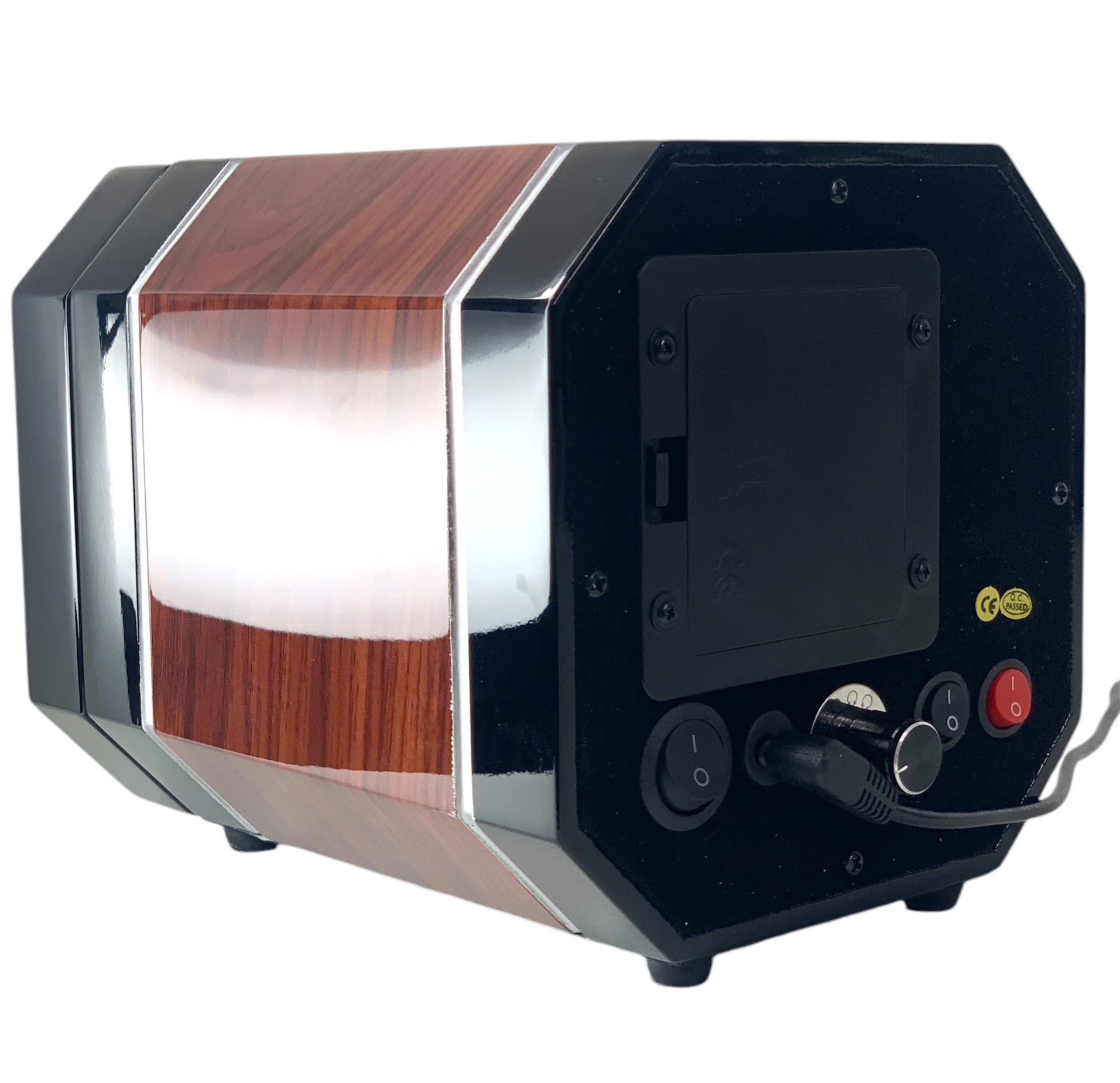 Hộp đồng hồ cơ 1 ngăn Acbow vỏ gỗ nâu viền đen line bạc có đèn led dùng pin, điện