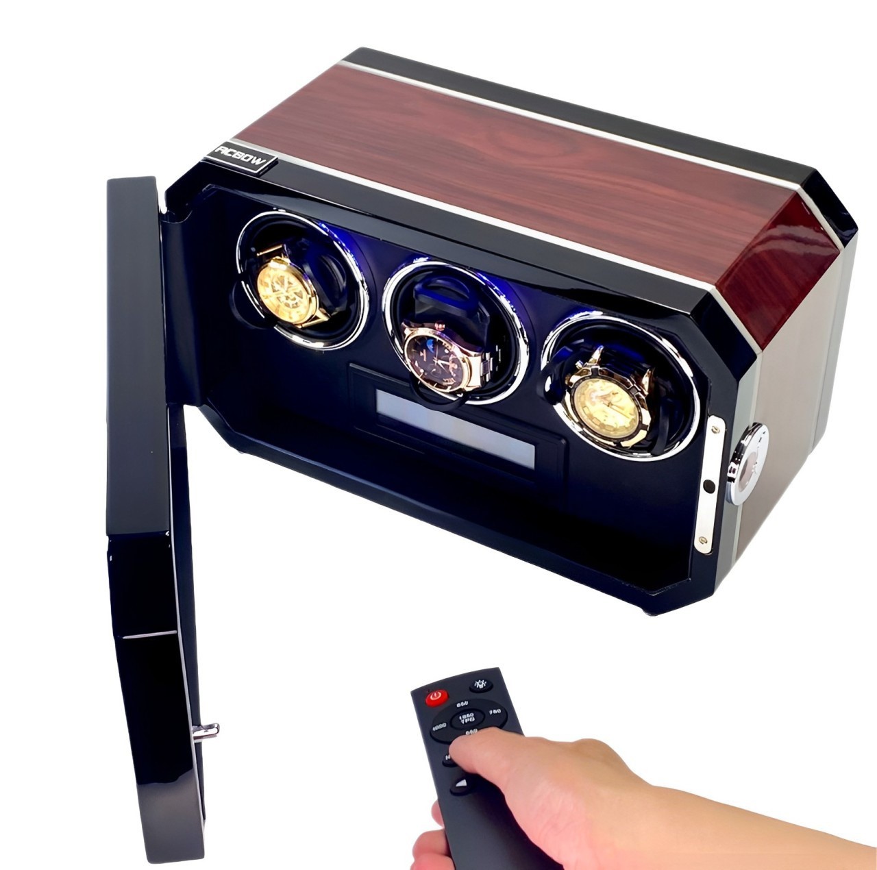 hộp xoay đồng hồ cơ chính hãng acbow 3 ngăn xoay khóa vân tay cao cấp