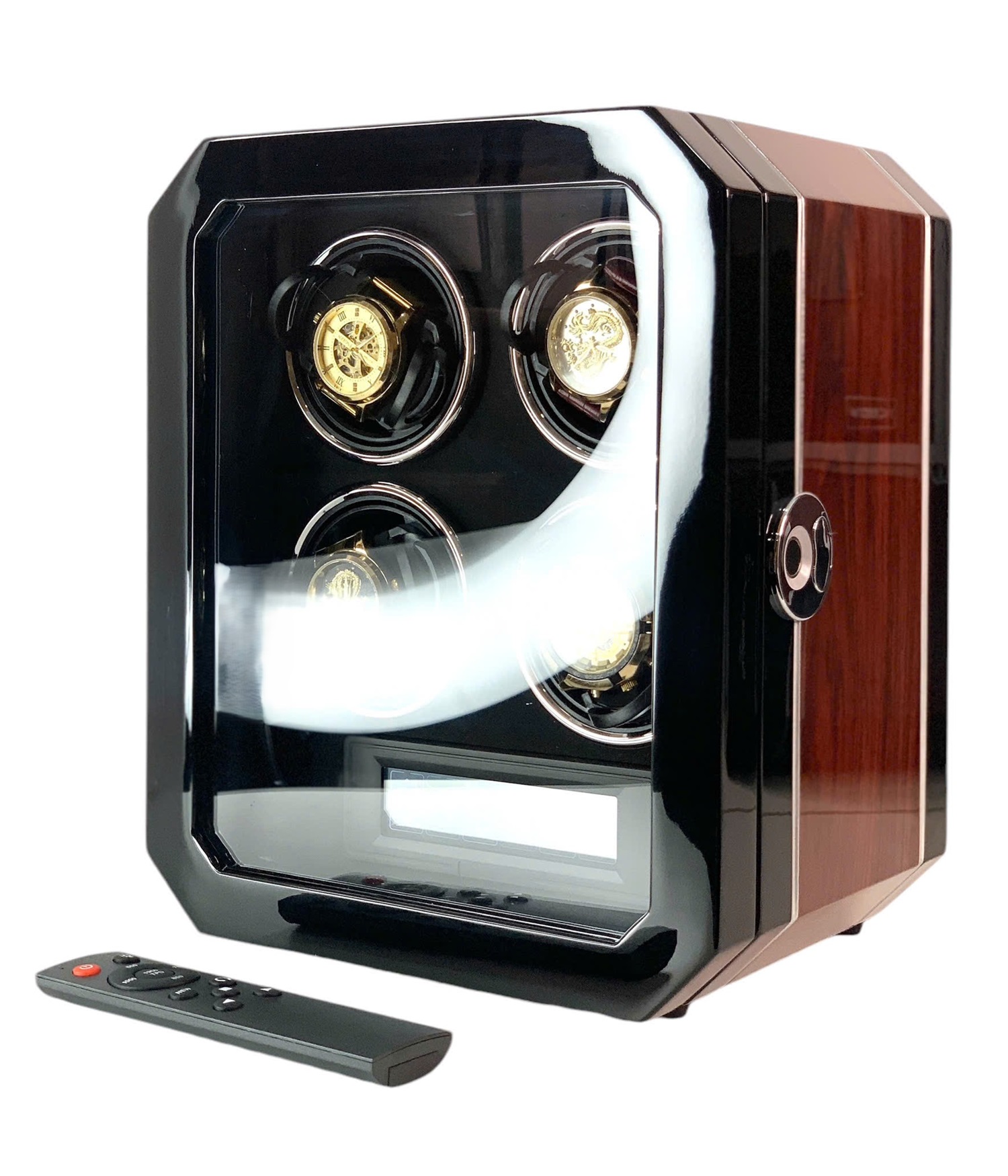hộp xoay đồng hồ cơ acbow cao cấp 4 ngăn có remote cảm ứng khóa vân tay chính hãng