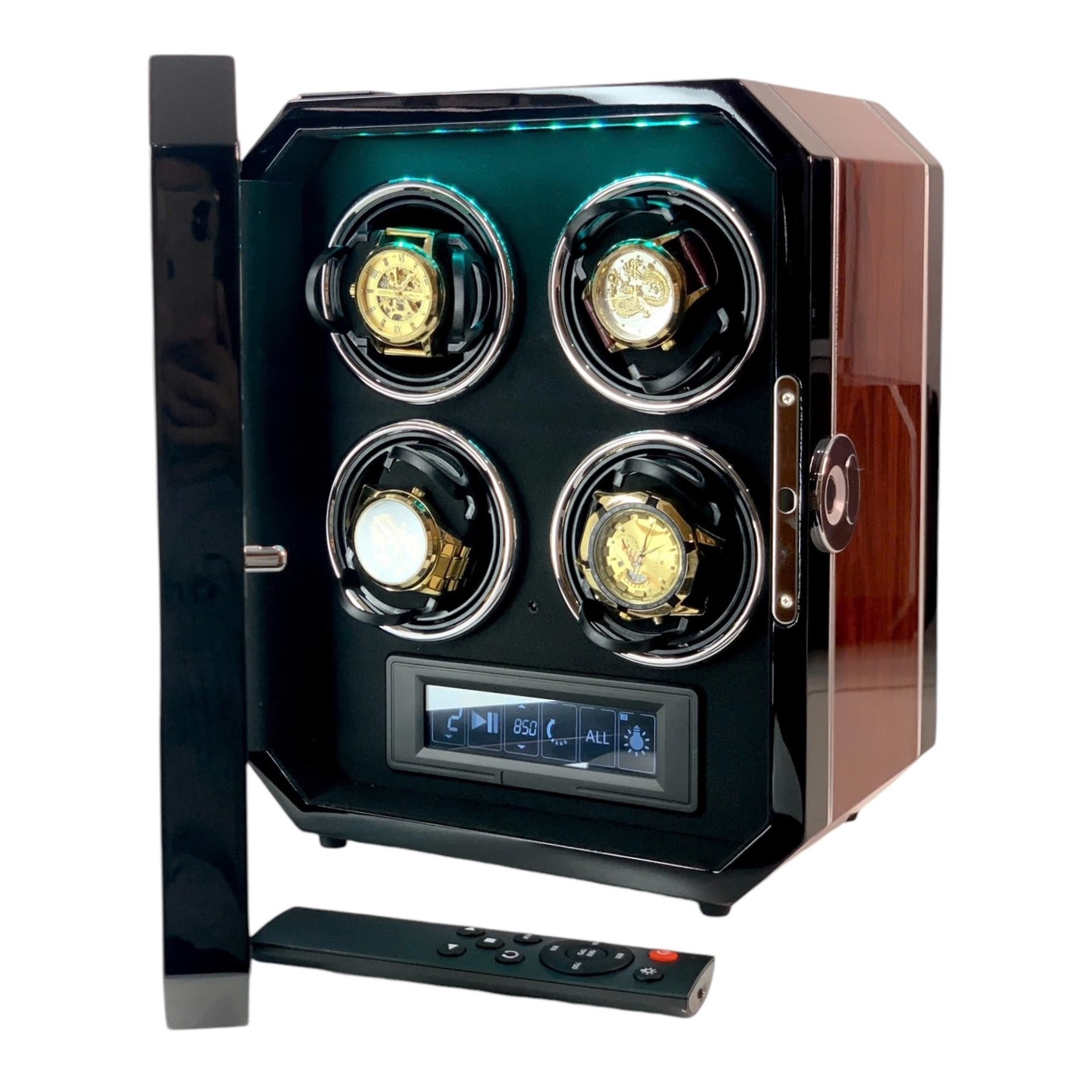 hộp xoay đồng hồ cơ acbow cao cấp 4 ngăn có remote cảm ứng khóa vân tay chính hãng