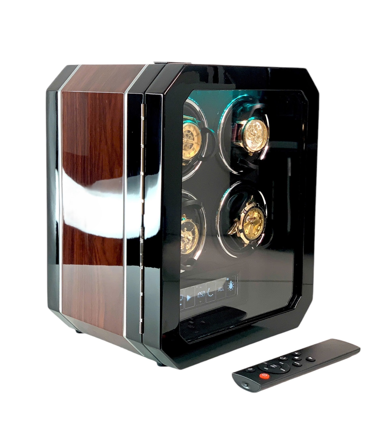 hộp xoay đồng hồ cơ acbow cao cấp 4 ngăn có remote cảm ứng khóa vân tay chính hãng