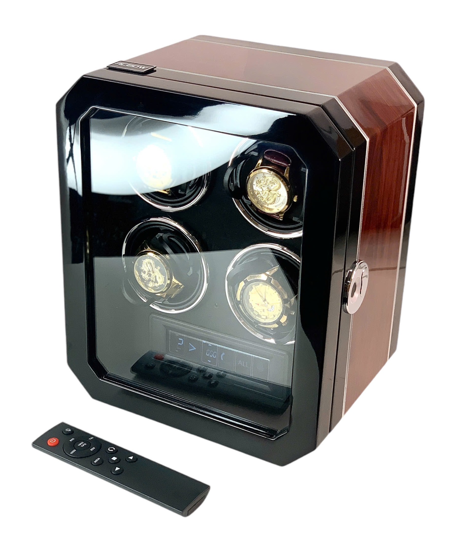 hộp xoay đồng hồ cơ acbow cao cấp 4 ngăn có remote cảm ứng khóa vân tay chính hãng