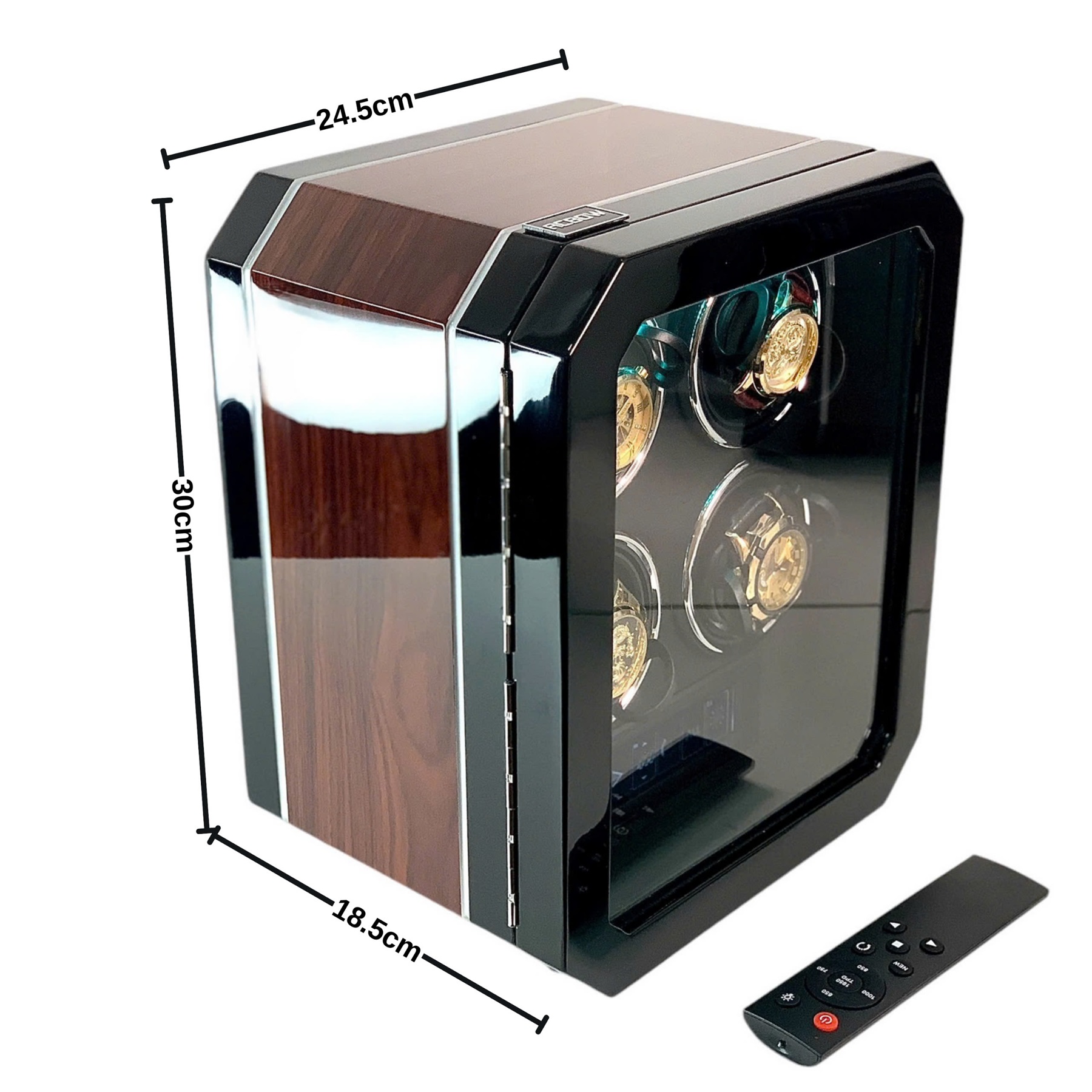 hộp xoay đồng hồ cơ acbow cao cấp 4 ngăn có remote cảm ứng khóa vân tay chính hãng