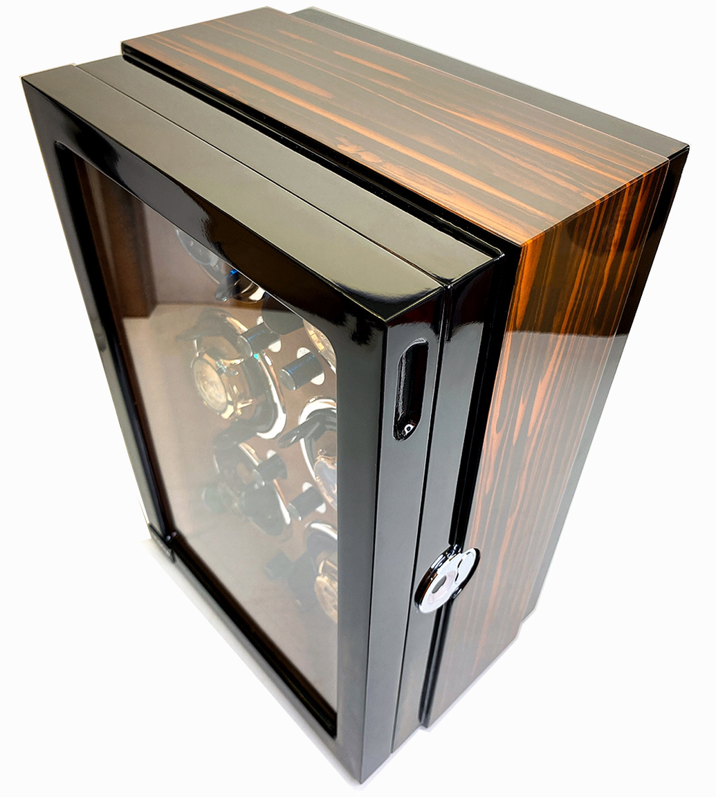 Tủ ACBOW đựng đồng hồ cơ 6 ngăn xoay cao cấp - khoá vân tay - đèn LED - vỏ gỗ phủ piano - lót nỉ nhung nâu